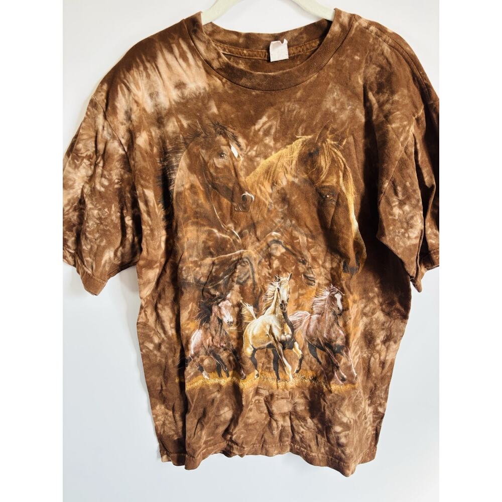 Vintage Tie Die Wild Horses Tee Y2K 90s Brown size Men's Medium